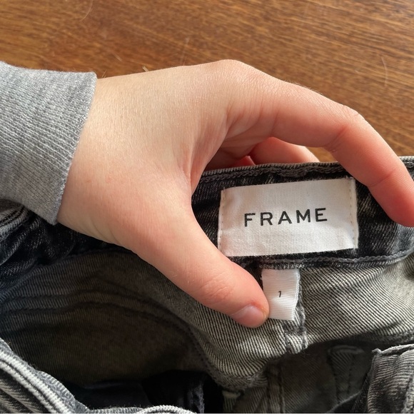 Frame Le One Crop Mini Boot Gray Faded Stretch Casual Denim Pants size 1 - Picture 11 of 16
